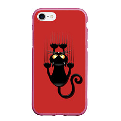 Чехол iPhone 7/8 матовый Черный кот, цвет: 3D-малиновый