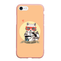 Чехол iPhone 7/8 матовый Raccoon Love Coffee, цвет: 3D-светло-розовый