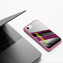 Чехол iPhone 7/8 матовый Cyberpunk 2077: Violet Style, цвет: 3D-малиновый — фото 2