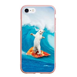 Чехол iPhone 7/8 матовый Кот-серфер, цвет: 3D-светло-розовый