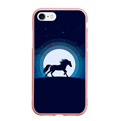 Чехол iPhone 7/8 матовый Лошадь под луной, цвет: 3D-светло-розовый