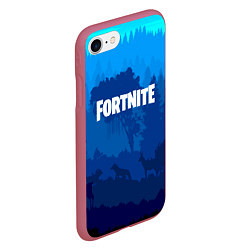 Чехол iPhone 7/8 матовый Fortnite: Blue Forest, цвет: 3D-малиновый — фото 2