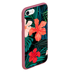 Чехол iPhone 7/8 матовый Тропический мотив, цвет: 3D-малиновый — фото 2