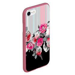 Чехол iPhone 7/8 матовый Розы в темноте, цвет: 3D-малиновый — фото 2