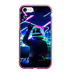 Чехол iPhone 7/8 матовый Marshmello: Neon DJ, цвет: 3D-малиновый
