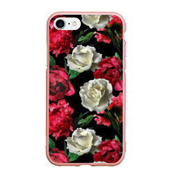 Чехол iPhone 7/8 матовый Красные и белые розы, цвет: 3D-светло-розовый