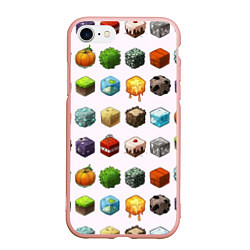 Чехол iPhone 7/8 матовый Minecraft Cubes, цвет: 3D-светло-розовый