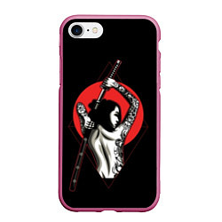 Чехол iPhone 7/8 матовый Девушка с мечом, цвет: 3D-малиновый