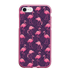 Чехол iPhone 7/8 матовый Фиолетовые фламинго, цвет: 3D-малиновый