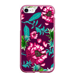 Чехол iPhone 7/8 матовый Цветы, цвет: 3D-малиновый