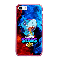 Чехол iPhone 7/8 матовый BRAWL STARS LEON SHARK, цвет: 3D-малиновый