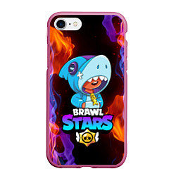 Чехол iPhone 7/8 матовый BRAWL STARS LEON SHARK, цвет: 3D-малиновый