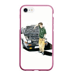 Чехол iPhone 7/8 матовый Initial D Takumi & Toyota AE 86, цвет: 3D-малиновый