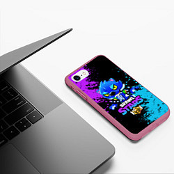 Чехол iPhone 7/8 матовый Brawl Stars Leon, цвет: 3D-малиновый — фото 2