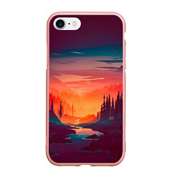 Чехол iPhone 7/8 матовый Minimal forest sunset, цвет: 3D-светло-розовый