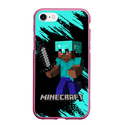 Чехол iPhone 7/8 матовый MINECRAFT, цвет: 3D-малиновый