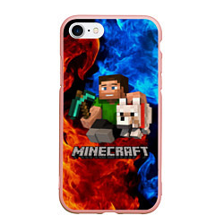 Чехол iPhone 7/8 матовый MINECRAFT, цвет: 3D-светло-розовый