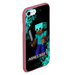 Чехол iPhone 7/8 матовый MINECRAFT, цвет: 3D-малиновый — фото 2