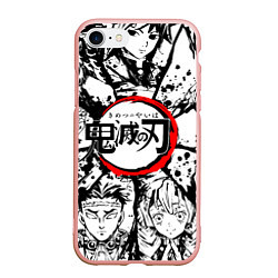 Чехол iPhone 7/8 матовый Kimetsu no yaiba чернобелый аниме коллаж