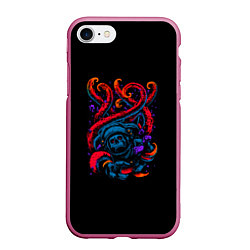 Чехол iPhone 7/8 матовый Ктулху, цвет: 3D-малиновый