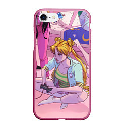 Чехол iPhone 7/8 матовый SAILOR MOON, цвет: 3D-малиновый