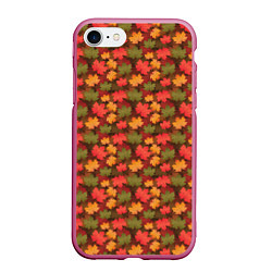 Чехол iPhone 7/8 матовый Maple leaves, цвет: 3D-малиновый