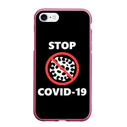 Чехол iPhone 7/8 матовый STOP COVID-19, цвет: 3D-малиновый