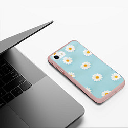 Чехол iPhone 7/8 матовый Узор с ромашками, цвет: 3D-светло-розовый — фото 2