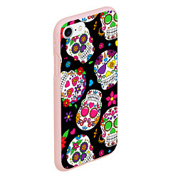 Чехол iPhone 7/8 матовый Шальные черепа, цвет: 3D-светло-розовый — фото 2
