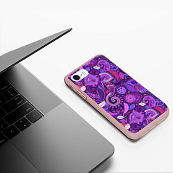 Чехол iPhone 7/8 матовый Фиолетовый этнический дудлинг, цвет: 3D-светло-розовый — фото 2