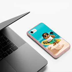Чехол iPhone 7/8 матовый Медвежонок серфер, цвет: 3D-светло-розовый — фото 2