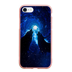 Чехол iPhone 7/8 матовый Волки силуэты звездное небо, цвет: 3D-светло-розовый