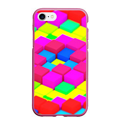Чехол iPhone 7/8 матовый ЦВЕТНЫЕ КУБИКИ, цвет: 3D-малиновый