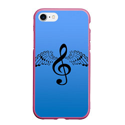 Чехол iPhone 7/8 матовый Скрипичный ключ и крылья ноты, цвет: 3D-малиновый