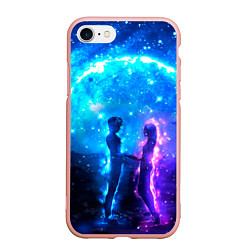 Чехол iPhone 7/8 матовый Внеземная пара луна ночь, цвет: 3D-светло-розовый