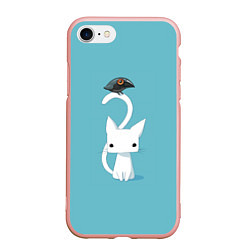 Чехол iPhone 7/8 матовый Белый котик и воробушек, цвет: 3D-светло-розовый