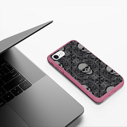 Чехол iPhone 7/8 матовый Skulls, цвет: 3D-малиновый — фото 2