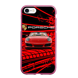 Чехол iPhone 7/8 матовый PORSCHE, цвет: 3D-малиновый