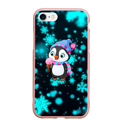 Чехол iPhone 7/8 матовый Новогодний пингвин, цвет: 3D-светло-розовый