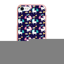 Чехол iPhone 7/8 матовый Unicorn pattern, цвет: 3D-светло-розовый