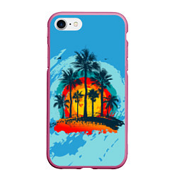 Чехол iPhone 7/8 матовый Море Пальмы Песок, цвет: 3D-малиновый