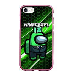 Чехол iPhone 7/8 матовый Among Us х Minecraft Z, цвет: 3D-малиновый