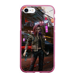 Чехол iPhone 7/8 матовый Cyberpunk 2077, цвет: 3D-малиновый