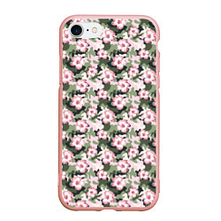 Чехол iPhone 7/8 матовый Камуфляж из цветов, цвет: 3D-светло-розовый