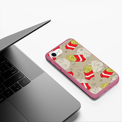 Чехол iPhone 7/8 матовый Фастфуд - Картошка фри, цвет: 3D-малиновый — фото 2