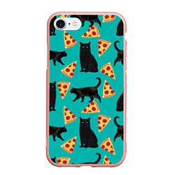Чехол iPhone 7/8 матовый Котики и Пиццы, цвет: 3D-светло-розовый
