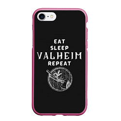 Чехол iPhone 7/8 матовый Eat Sleep Valheim Repeat, цвет: 3D-малиновый