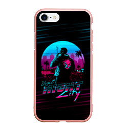 Чехол iPhone 7/8 матовый Cyberpunk 2077 NIGHT CITY, цвет: 3D-светло-розовый