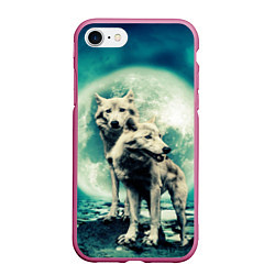 Чехол iPhone 7/8 матовый Волки, пара, цвет: 3D-малиновый
