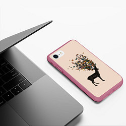 Чехол iPhone 7/8 матовый Олени с рогами из бабочек, цвет: 3D-малиновый — фото 2